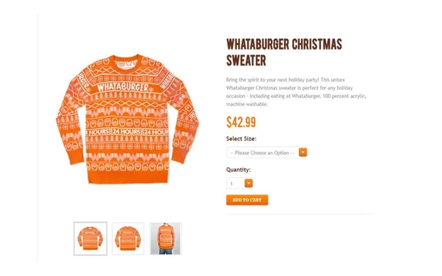 Need some kind of holiday swag? Burgers, furnishing on application Christmas sweaters