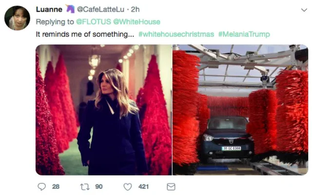 Blood red Christmas tree of Melania trump with memes