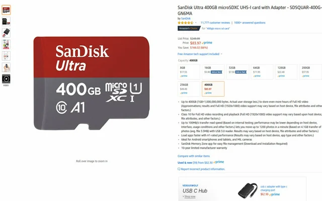 Collusion: SanDisk Ultra 400GB microSD card makes out only $ 84 on Amazon